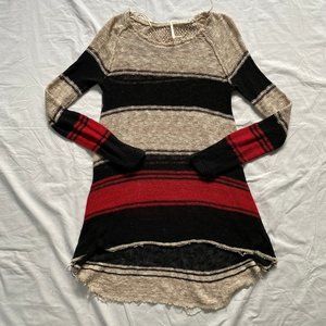 FP FREE PEOPLE Tan Black Striped Chunky Sweater